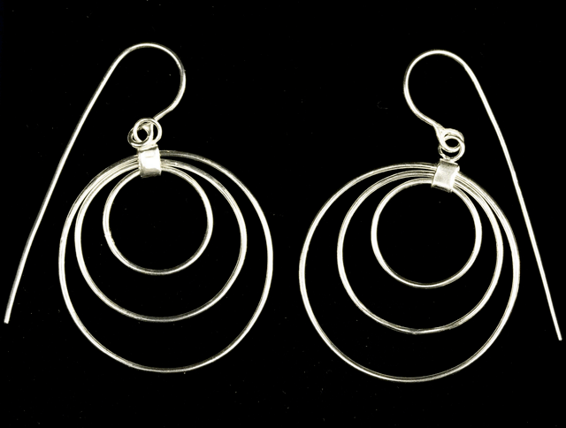 Silver Triple Hoop Drop Earrings
