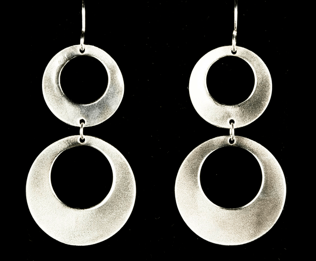 Silver Double Off-set Disc Drop Earrings