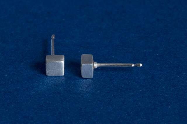 Silver Cube Ear Studs