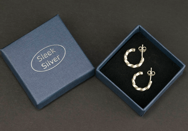 Silver Square Wire Twisted Huggie Ear Studs