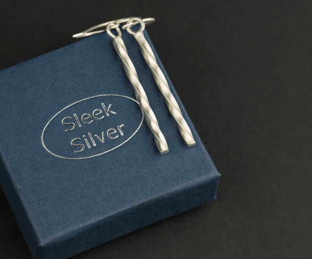 Silver Square Wire twisted drop earrings