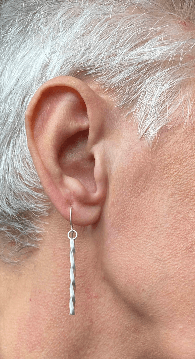 Silver Square Wire twisted drop earrings