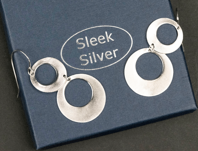 Silver Double Off-set Disc Drop Earrings