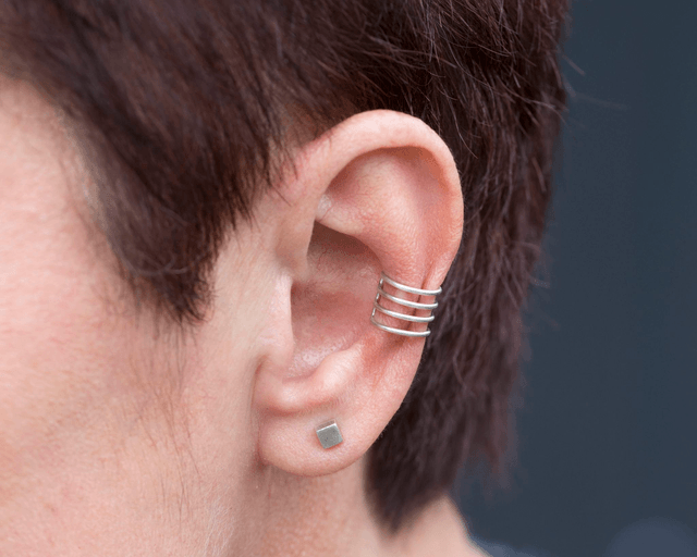 Silver Four Hooped Ear Cuff