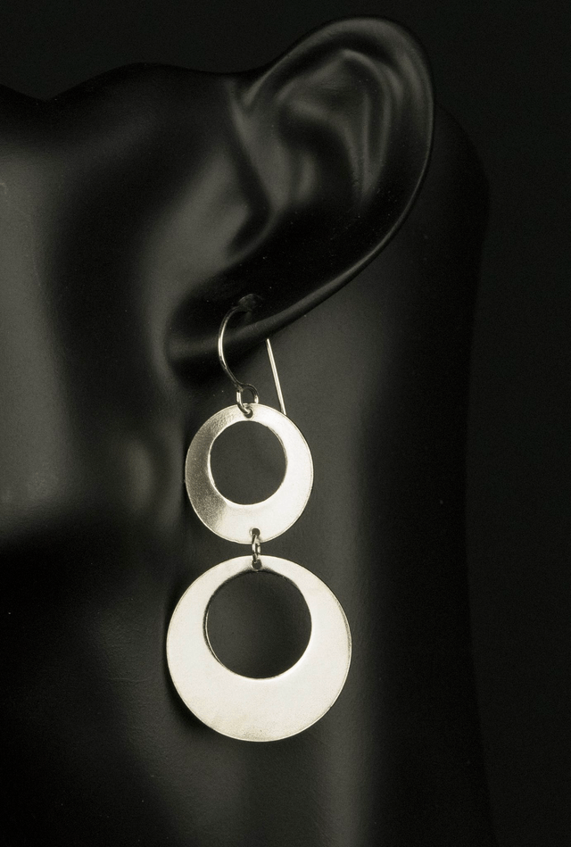 Silver Double Off-set Disc Drop Earrings