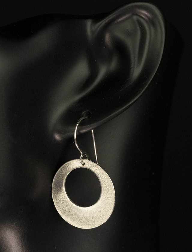 Silver Single Off-set Disc Drop Earrings