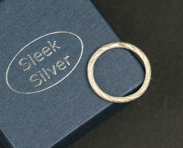 Silver Diamond Cut Patterned Stacker Ring