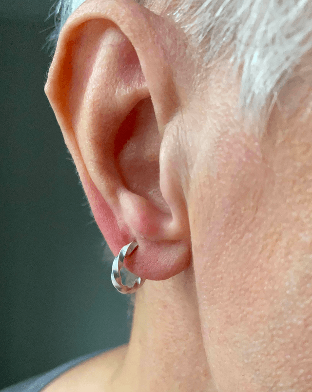 Silver Square Wire Twisted Huggie Ear Studs