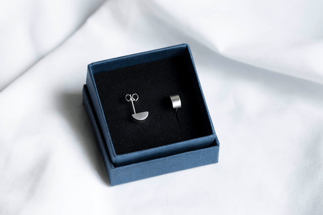 Silver Half Moon Ear Studs