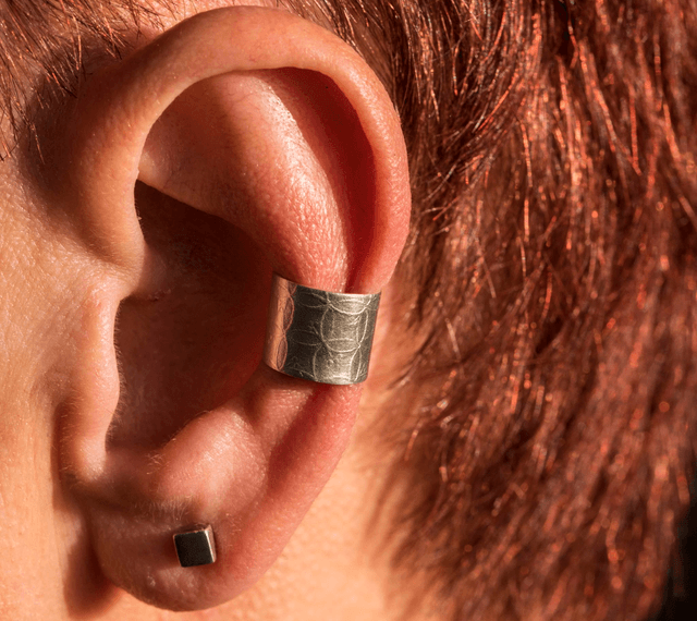 Silver Chunky "Geometric Leaf" Ear Cuff