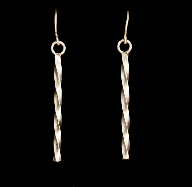 Silver Square Wire twisted drop earrings