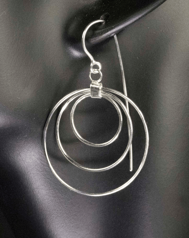 Silver Triple Hoop Drop Earrings