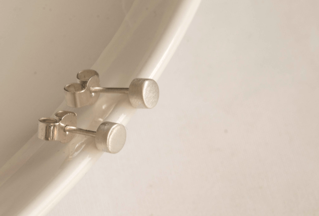 Silver Cylindrical Ear Studs