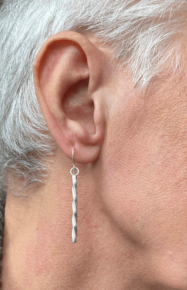 Silver Square Wire twisted drop earrings
