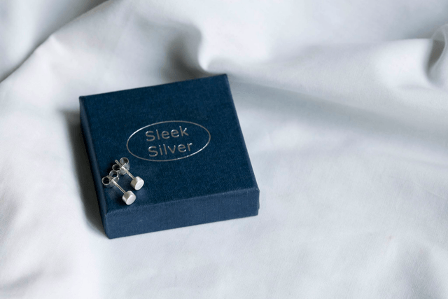 Silver Cylindrical Ear Studs