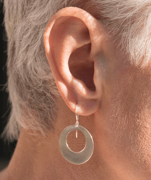 Silver Single Off-set Disc Drop Earrings