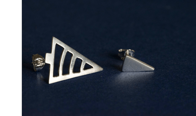Silver Asymmetric Tree Ear Studs