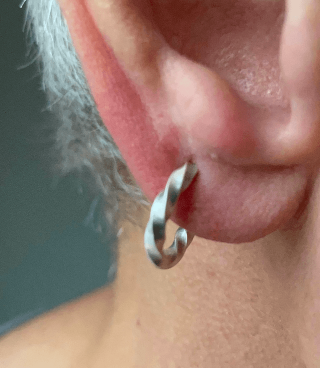 Silver Square Wire Twisted Huggie Ear Studs