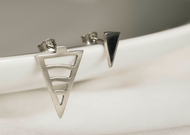 Silver Asymmetric Tree Ear Studs