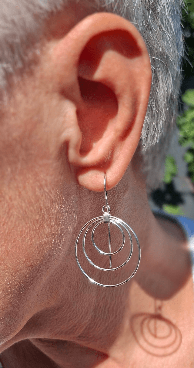 Silver Triple Hoop Drop Earrings