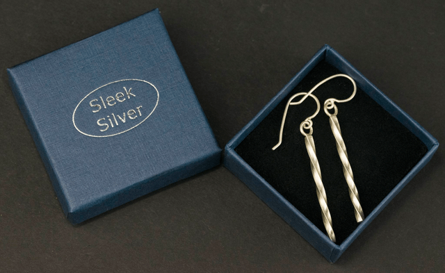 Silver Square Wire twisted drop earrings