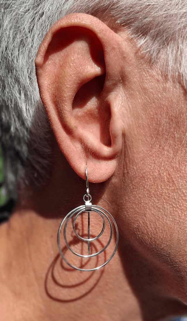 Silver Triple Hoop Drop Earrings