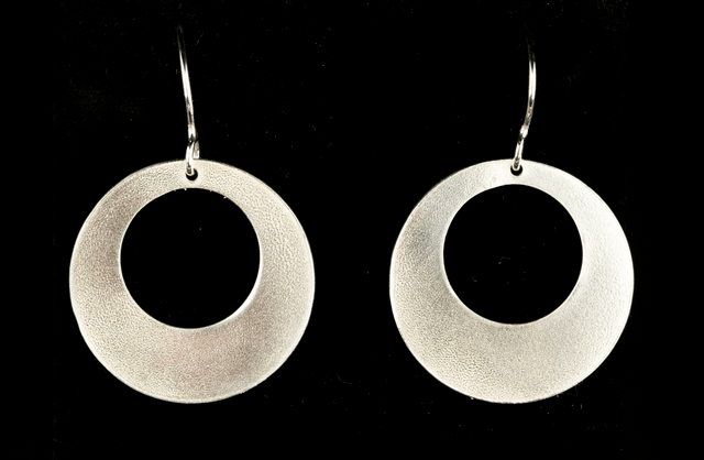 Silver Single Off-set Disc Drop Earrings