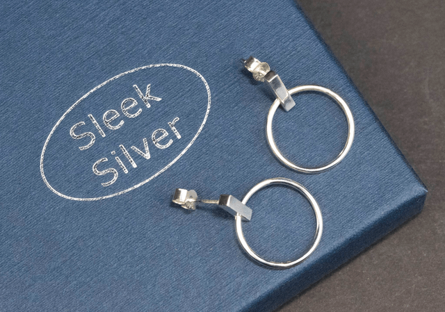 Silver Dangly Hooped Ear Studs