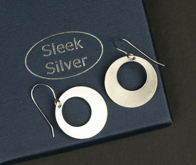 Silver Single Off-set Disc Drop Earrings