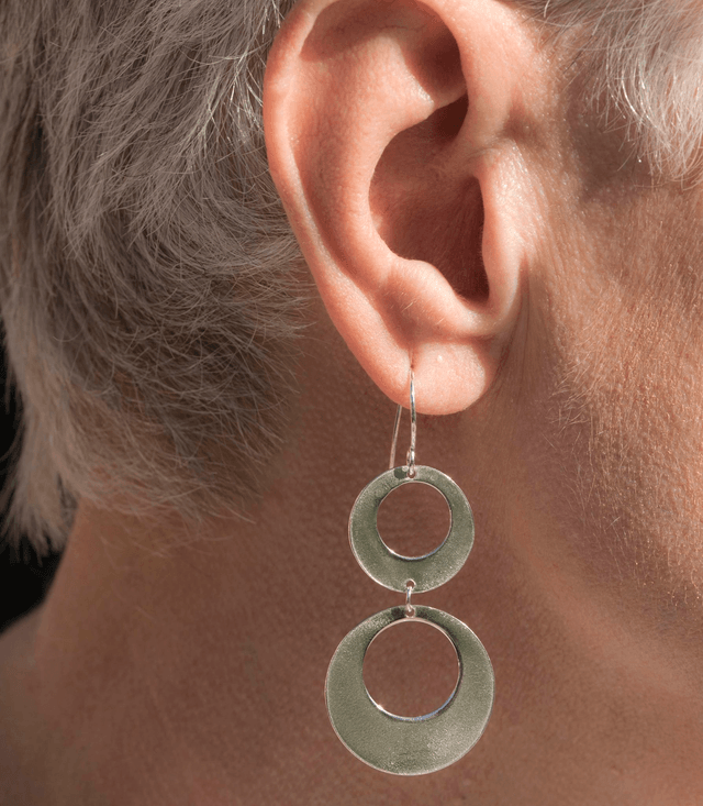 Silver Double Off-set Disc Drop Earrings
