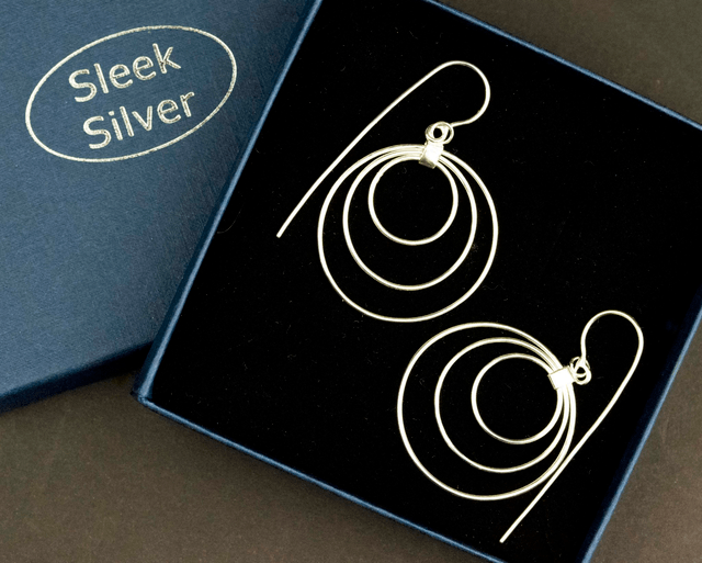 Silver Triple Hoop Drop Earrings
