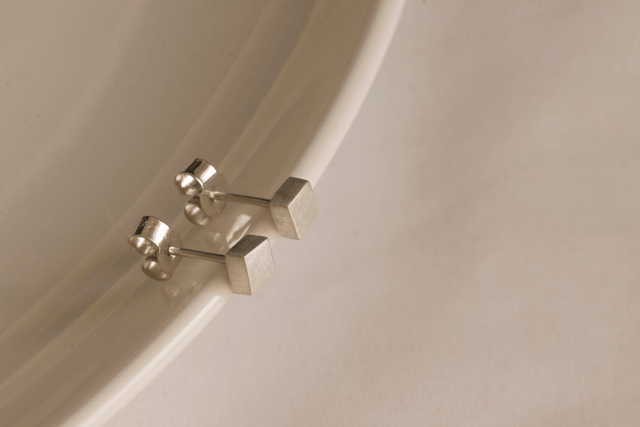 Silver Cube Ear Studs