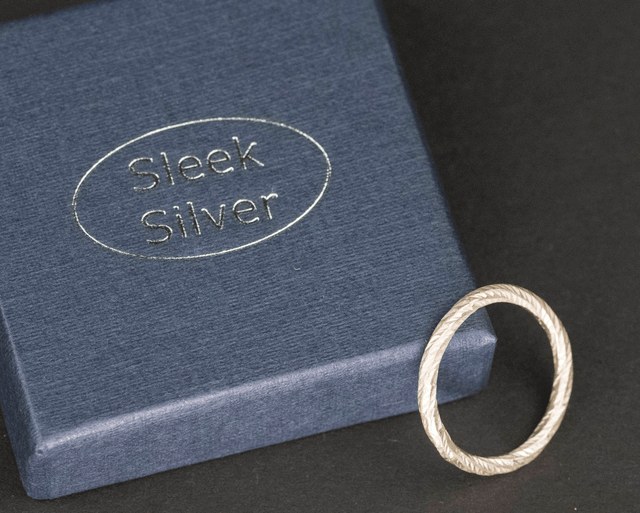 Silver Diamond Cut Patterned Stacker Ring