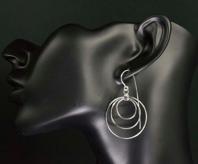Silver Triple Hoop Drop Earrings