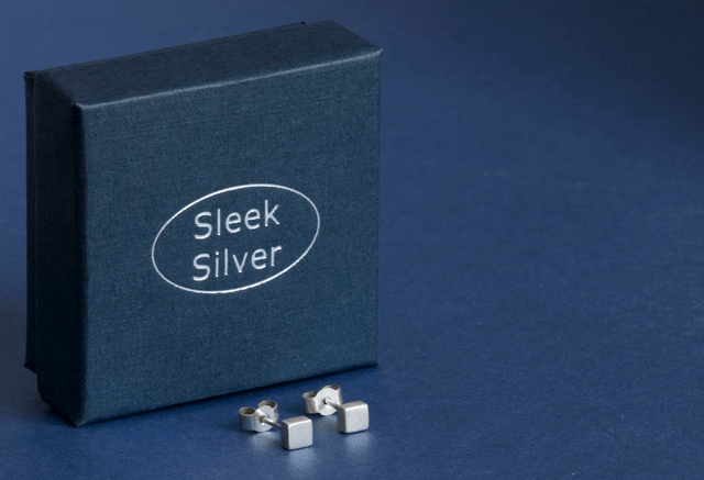 Silver Cube Ear Studs