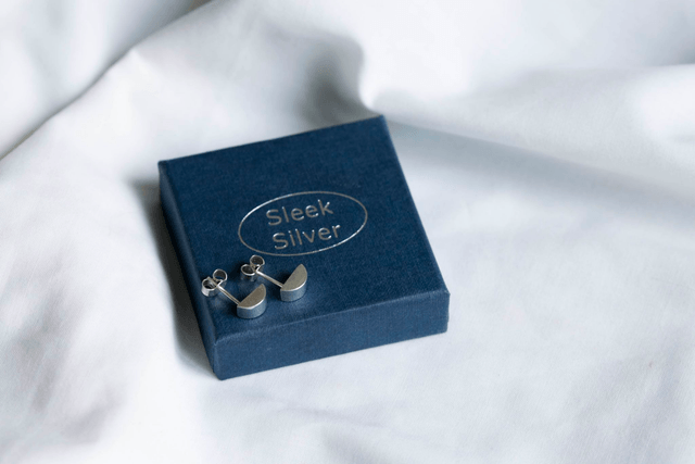 Silver Half Moon Ear Studs