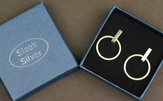Silver Dangly Hooped Ear Studs