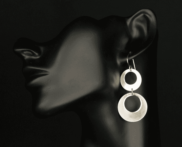 Silver Double Off-set Disc Drop Earrings