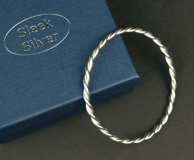 Silver Double Twisted Bangle