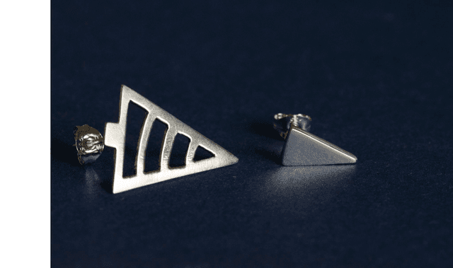 Silver Asymmetric Tree Ear Studs