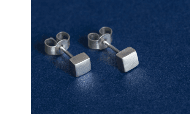 Silver Cube Ear Studs