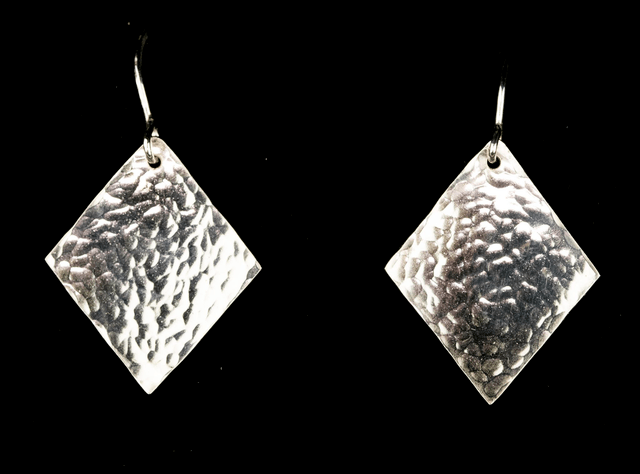 Silver Diamond Planished Drop Earrings