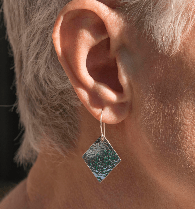 Silver Diamond Planished Drop Earrings
